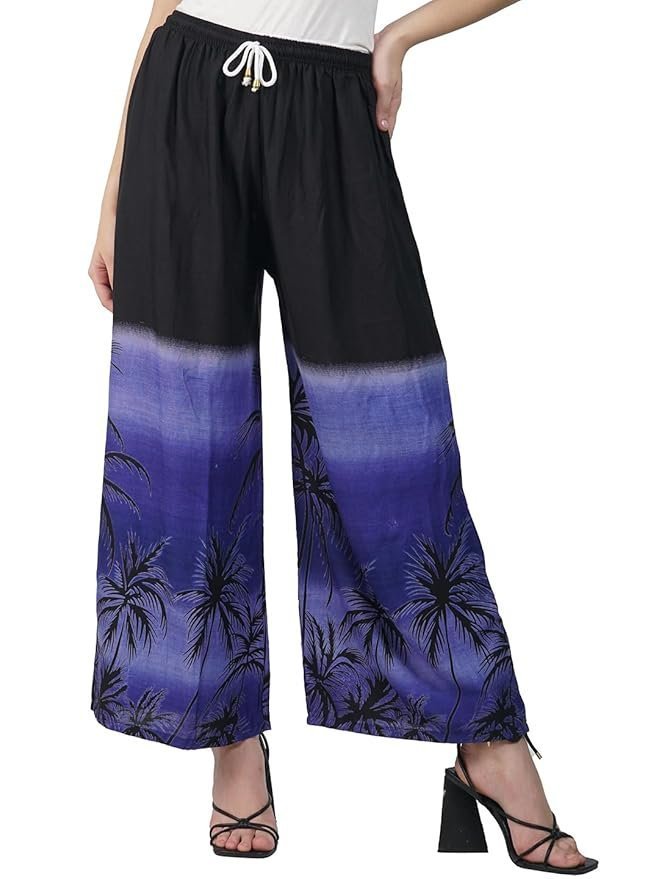 61y3sEYeBL._SY879_.jpg Women Floral Design Printed Stylish Rayon Regular Fit Palazzo Pant Bottom for Girls, - Image 1